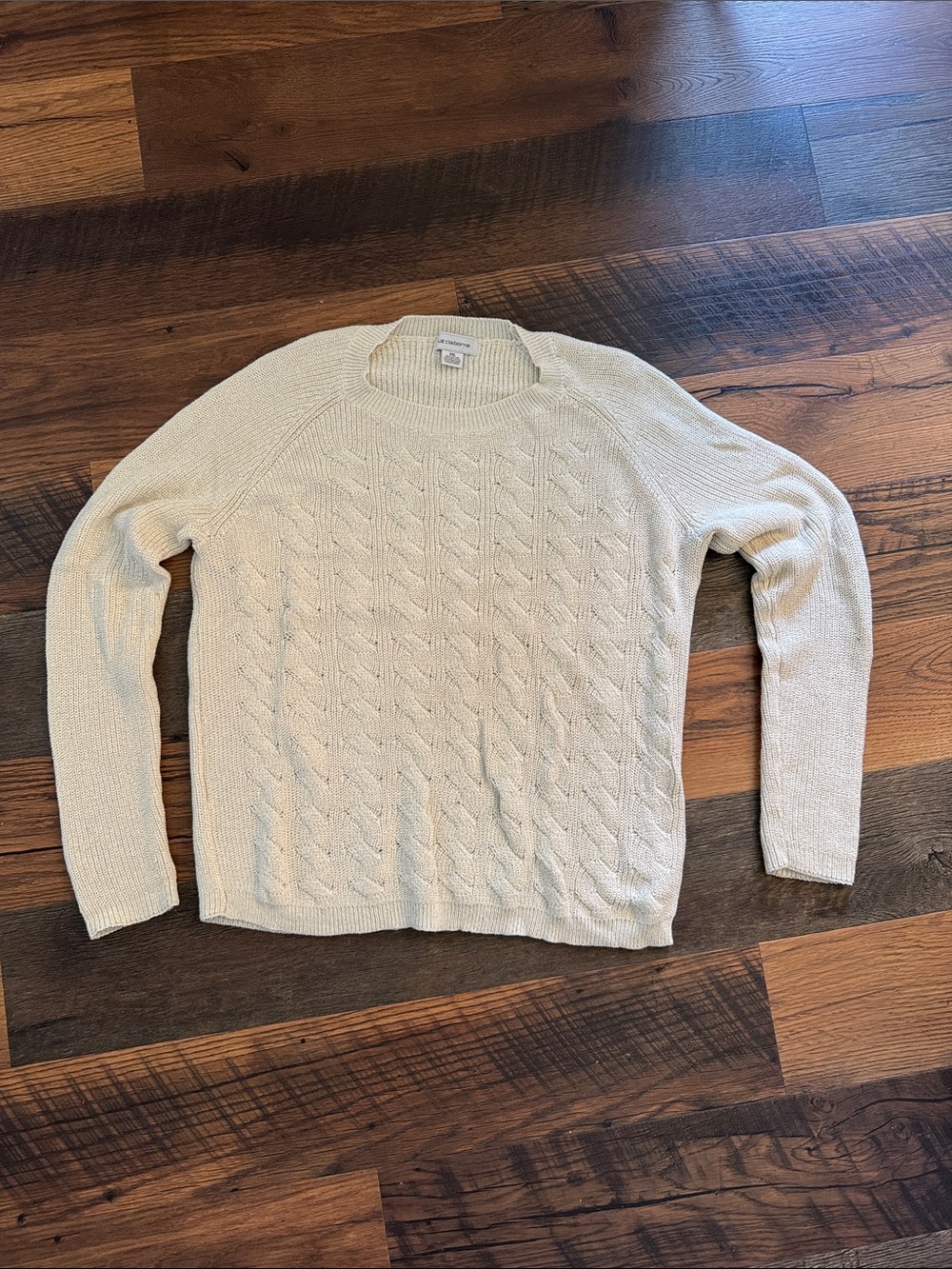 Liz Claiborne Cream Cable-Knit Crewneck Sweater